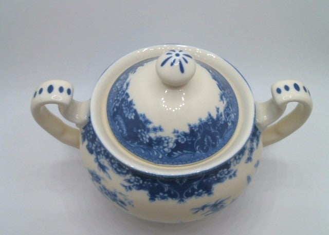 Pagoda Blue Transferware Porcelain Tea Milk And Sugar Set
