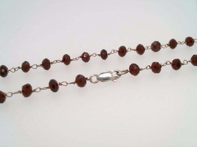 Sterling Silver Faceted Roundel Garnet Bead Station Chain Necklace 16.5 "