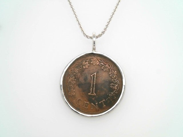 Sterling Silver Bezel Set Bronze Maltese Coin Pendant