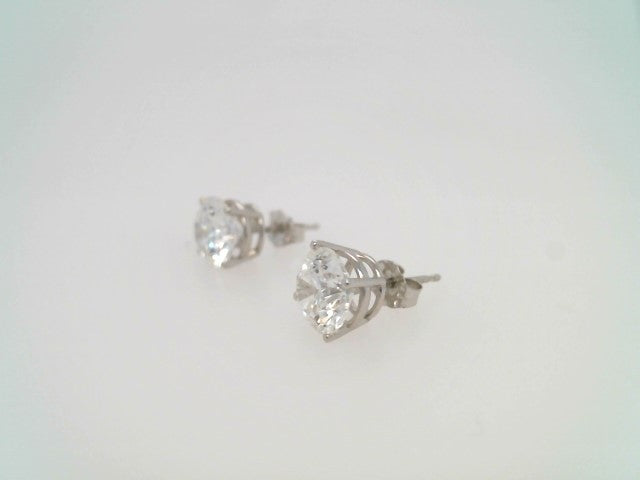 14 Karat White Gold 4 Prong Basket Set Lab Grown Round Brilliant Diamond Stud Earrings