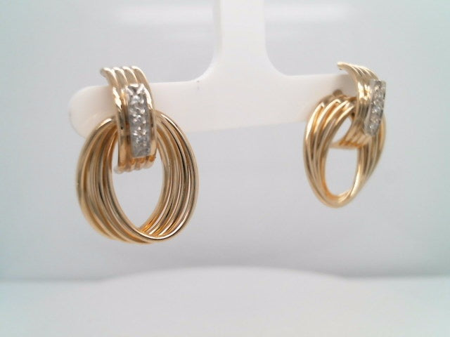 Vintage 14 Karat Yellow Gold Quadruple Twisted Wire Oval Circle Earrings With Diamonds