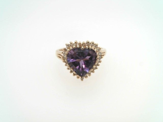 Vintage 14 Karat Yellow Gold Amethyst & Diamond Halo Ring