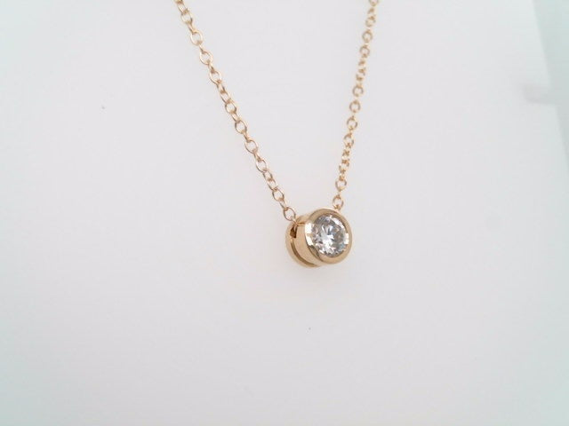 14 Karat Yellow Gold Round Brilliant Bezel Set Diamond Necklace With 1.3 Mm 16-18" Cable Chain