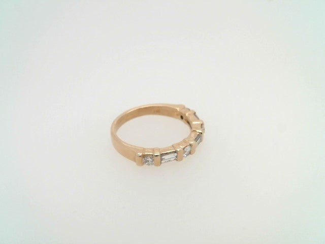 Vintage 14 Karat Yellow Gold Baguette & Round Diamond Bar Set Band Ring
