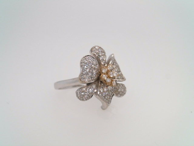 Vintage 14 Karat White & Yellow Gold Diamond Pave Flower Ring