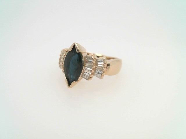 Vintage 14 Karat Yellow Gold Blue Sapphire & Baguette Diamond Ring