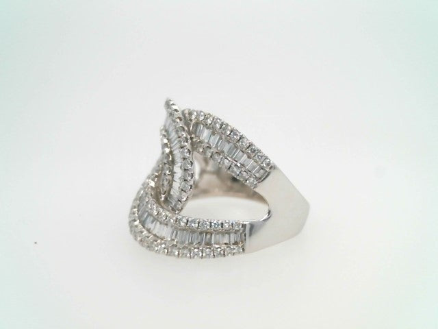 Vintage 14 Karat White Gold Baguettte & Round Diamond Interlocking "Swirl" Design Ring