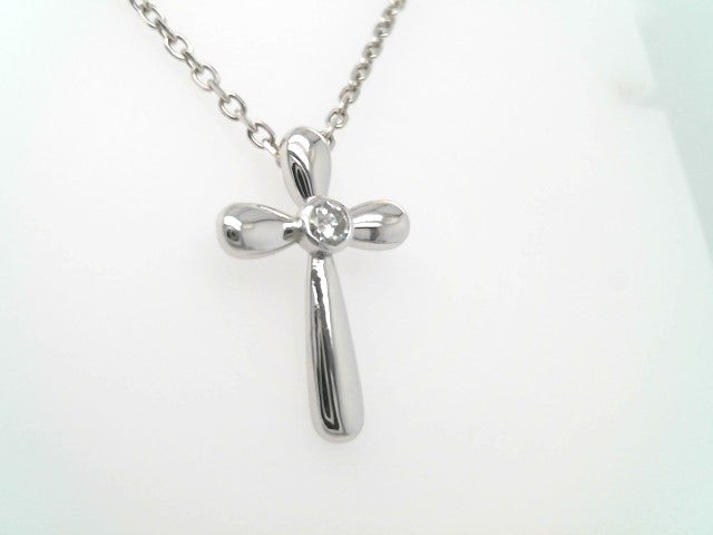 14 Karat White Gold Cross Pendant With Bezel Set Diamond