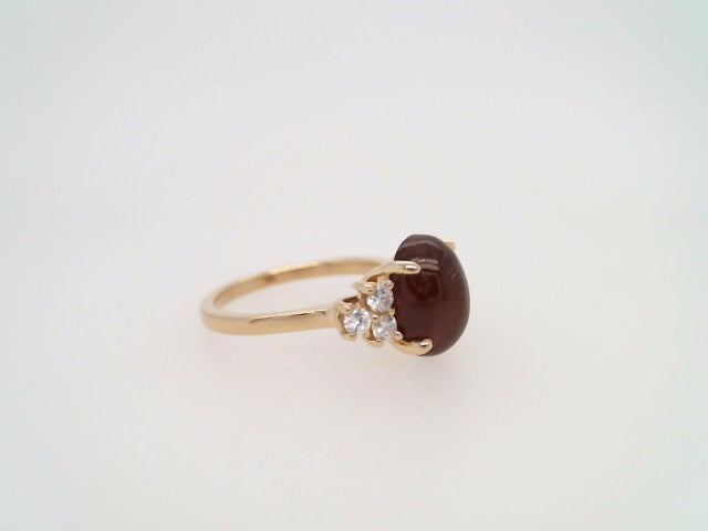 14 Karat Yellow Gold Oval Cabochon Pink Tourmaline & Diamond Ring