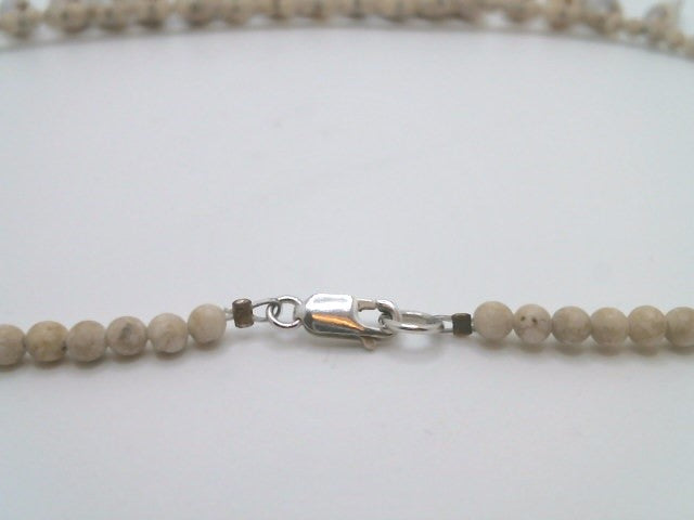 Sterling Silver Beige Marble And Florida Auger Seashell "Spike" Necklace 18.5"