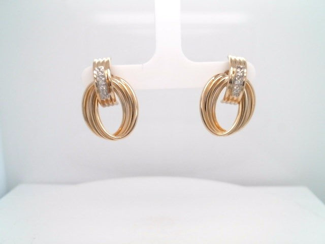Vintage 14 Karat Yellow Gold Quadruple Twisted Wire Oval Circle Earrings With Diamonds