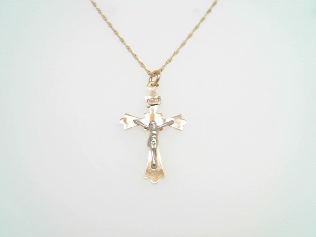 Vintage 14 Karat Yellow & White Gold Crucifix Necklace, 16"