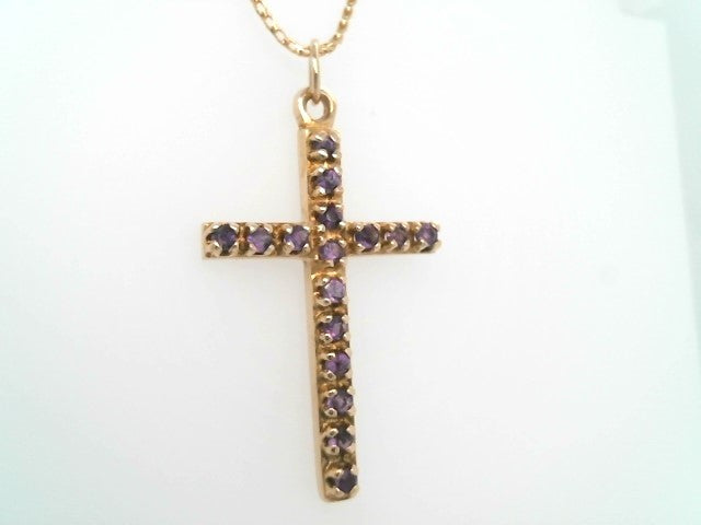 Vintage 14 Karat Yellow Gold Amethyst Cross Pendant
