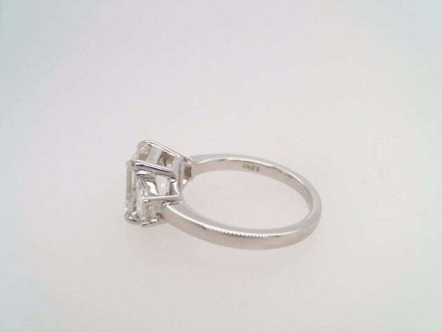 14 Karat White Gold Lab Grown Diamond Emerald Cut & Trapezoid Cut 3 Stone Ring