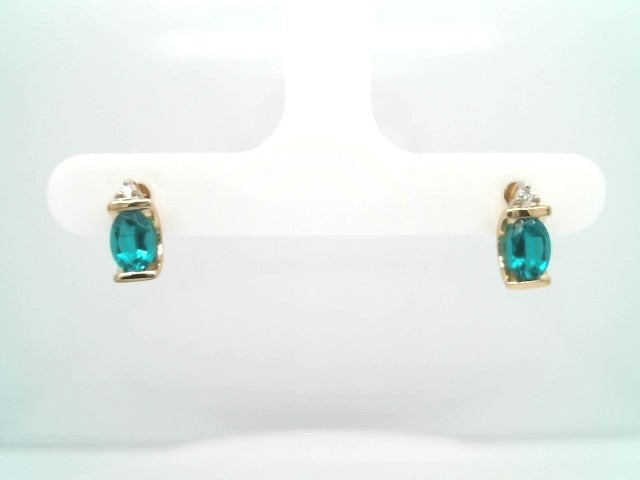 Vintage 14 Karat Yellow Gold Lab Grown Emerald Earrings With Diamond Accents