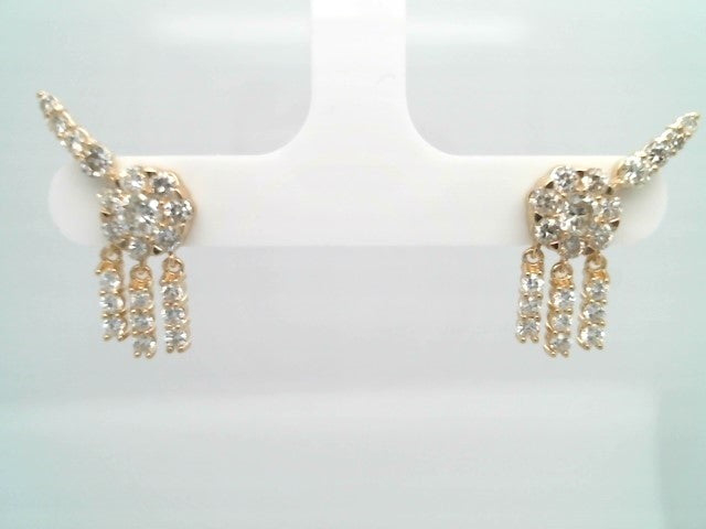 14 Karat Yellow Gold Diamond "Shooting Star" Earrings With Diamond Fringe Dangles