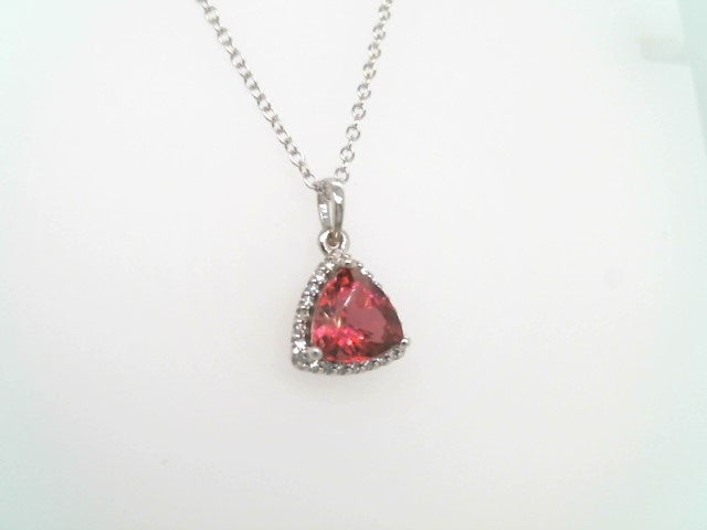14 Karat White Gold Pink Tourmaline & Diamond Halo Pendant