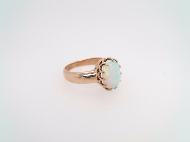 Vintage 14 Karat Rose Gold Opal Ring With Scalloped Crown Style Setting