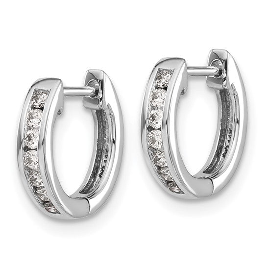 14 Karat White Gold Channel Set Diamond "Huggie" Style Hoop Earrings