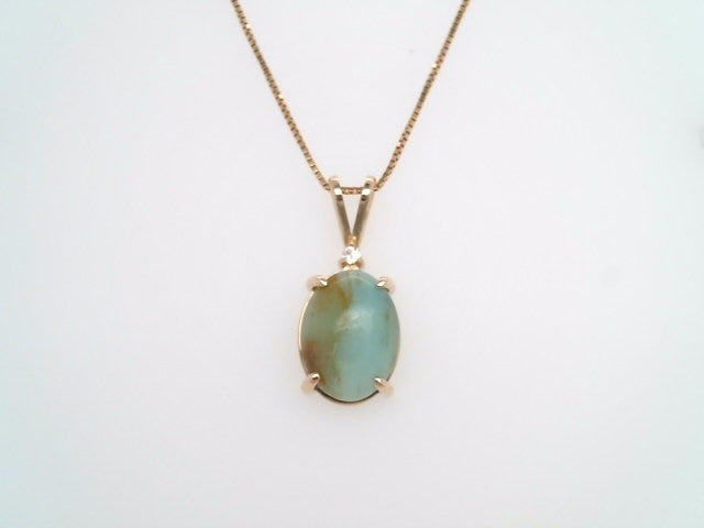 14 Karat Yellow Gold Opalite & Diamond Pendant