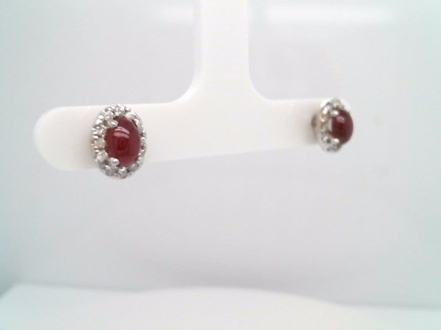 14 Karat White Gold Ruby & Diamond Halo Style Stud Earrings