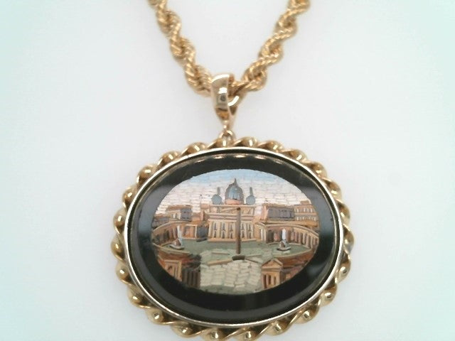 Antique Victorian 14 Karat Yellow Gold Micro Mosaic Pendant With Opening Pearl Enhancer Bail