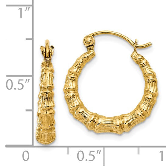 14 Karat Yellow Gold Polished Bamboo Hollow Hoop Earrings