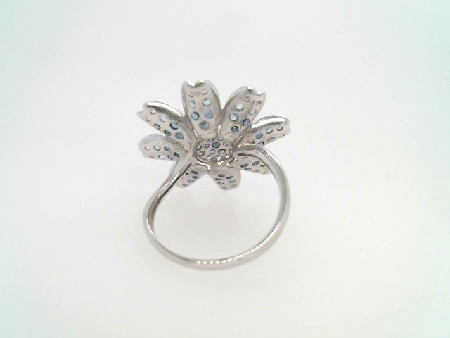 Vintage 18 Karat White Gold Blue & White Sapphire Flower Ring