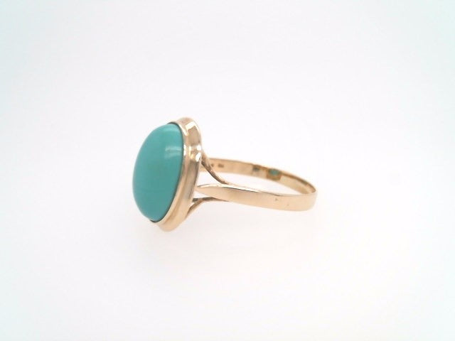 Vintage 14 Karat Yellow Gold Bezel Set Oval Cabochon Turquoise Solitaire Ring