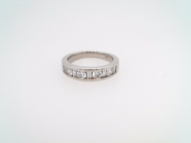 Vintage Platinum Channel Set Round & Baguette Diamond Band Ring