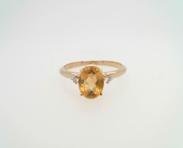 14 Karat Yellow Gold Citrine & Diamond Accent Ring