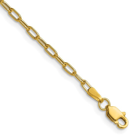 14 Karat Yellow Gold Semi-Solid Beveled Paperclip Chain Bracelet 7"
