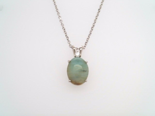14 Karat White Gold Opalite & Diamond Pendant