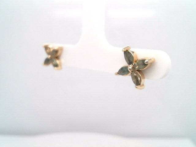 14 Karat Yellow Gold Marquise Green Sapphire Cluster "X" Stud Earrings