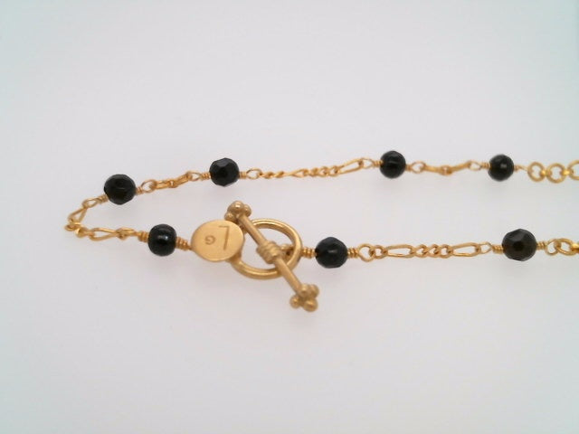 Vintage 18 Karat Yellow Gold Black Onyx, Sapphire & Blue Topaz Faceted Bead & Briolette Necklace 17"