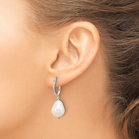 Sterling Silver White Cultured Freshwater Pearl Hoop Earrings