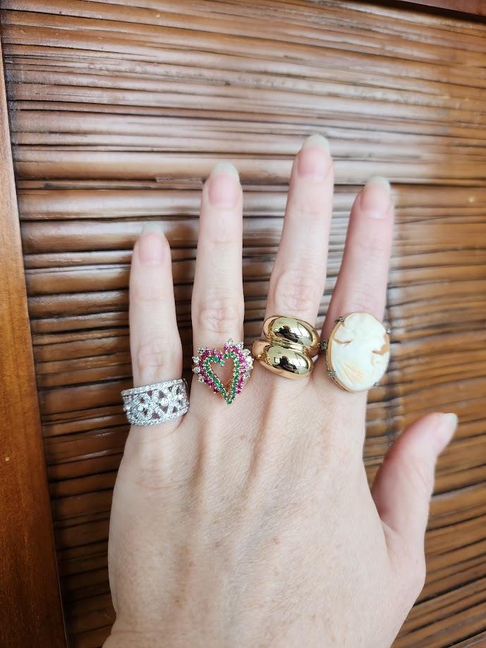 Vintage Sterling Silver Carved Seashell Cameo Ring With Milgrgrain & Engraved Flower Detail