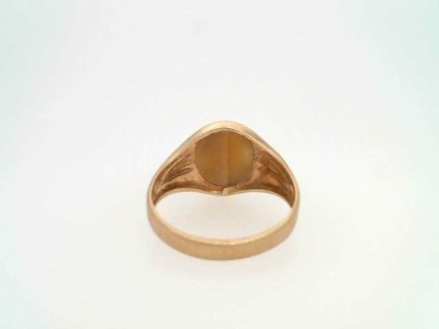 Vintage 14 Karat Yellow Gold Oval Cabochon Tiger's Eye Ring With Brushed Finish