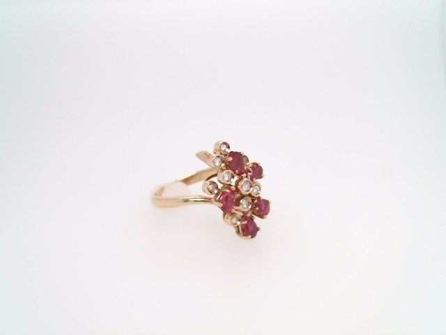 Vintage 14 Karat Yellow Gold Ruby & Diamond Freeform Cluster Ring