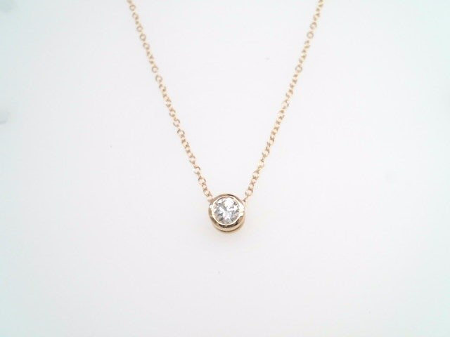 14 Karat Yellow Gold Round Brilliant Bezel Set Diamond Necklace With 1.3 Mm 16-18" Cable Chain