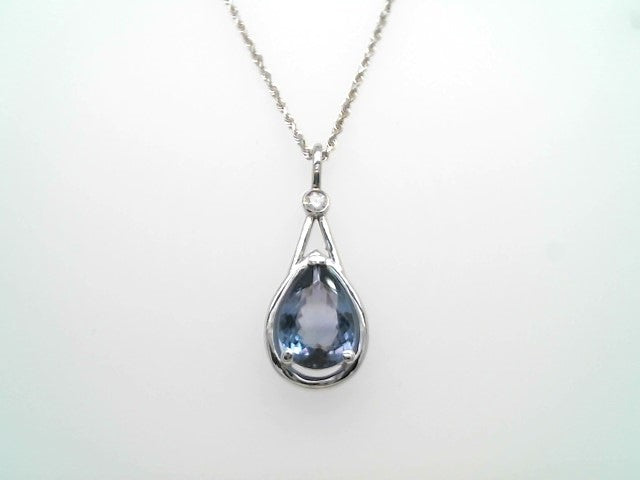 14 Karat White Gold Tanzanite & Diamond Pendant