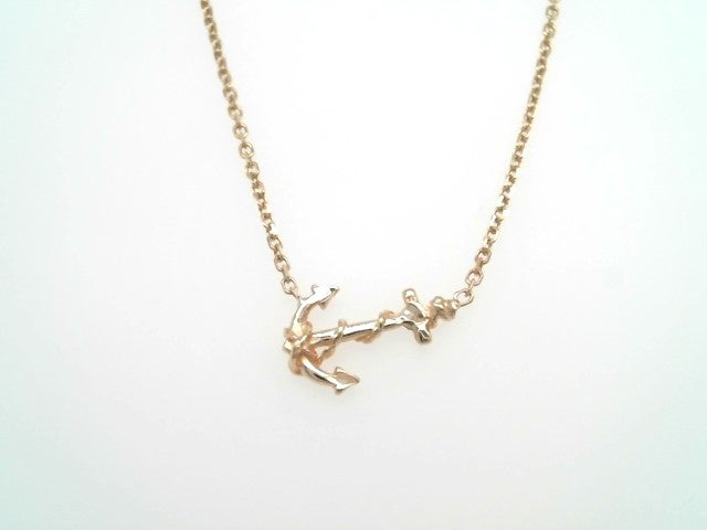 Vintage 14 Karat Yellow Gold Anchor Necklace With Diamond Cut Cable Chain, 16.5"