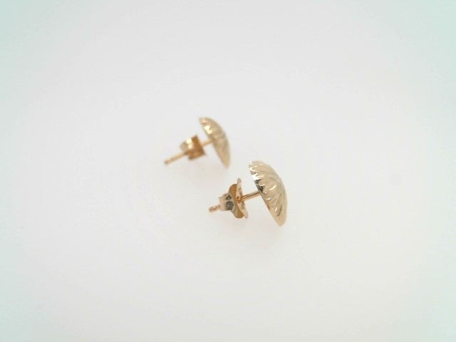 Vintage 14 Karat Yellow Gold Diamond Cut Heart Stud Earrings