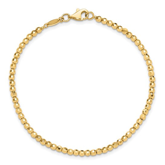14 Karat Yellow Gold 3 Mm Diamond Cut Bead Bracelet 7.25 "