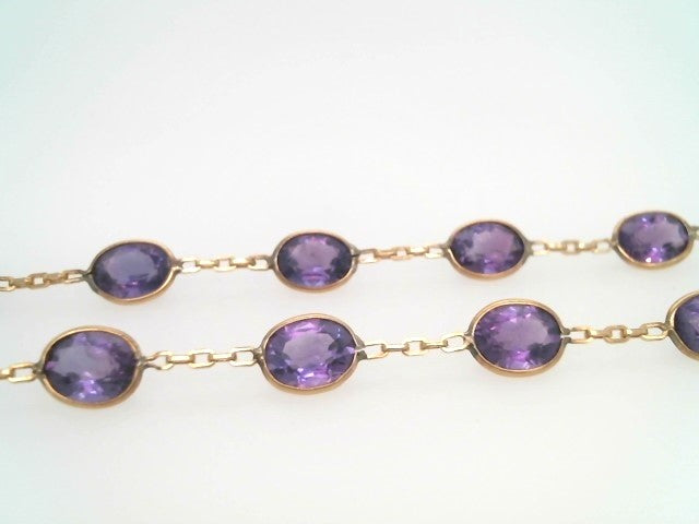 Vintage 14 Karat Yellow Gold Amethyst "By The Yard" Style Station Necklace, 18"