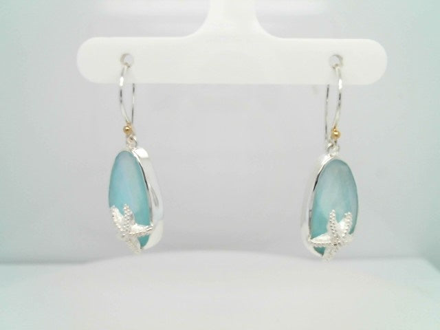 Sterling Silver & 22 Karat Yellow Gold Vermeil Starfish Earrings with Amazonite & Checkerboard Cut Clear Quartz