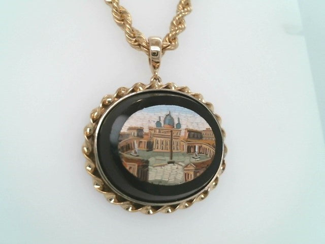 Antique Victorian 14 Karat Yellow Gold Micro Mosaic Pendant With Opening Pearl Enhancer Bail