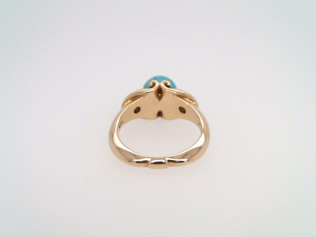 Vintage 14 Karat Yellow Gold 8 Mm Carved Turquoise & Diamond Ring