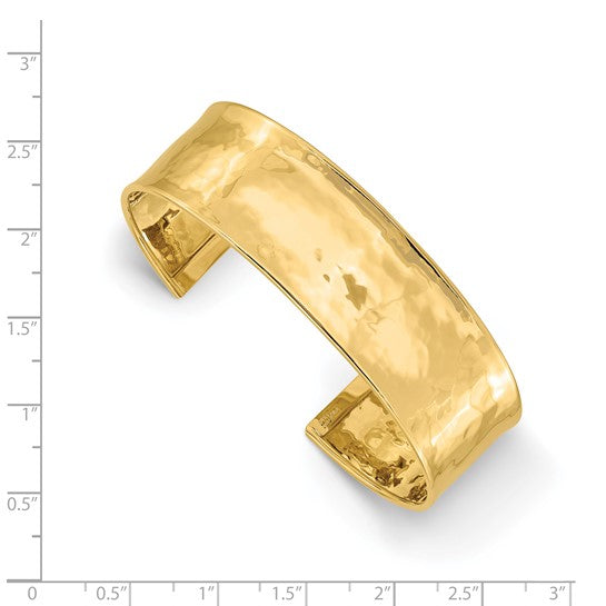14 Karat Yellow Gold Hammered Polished Cuff Bangle 19 Mm Wide
