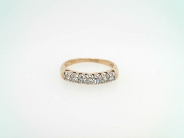 Vintage 14 Karat Yellow & White Gold 7 Diamond Band Ring In Fishtail Style Setting
